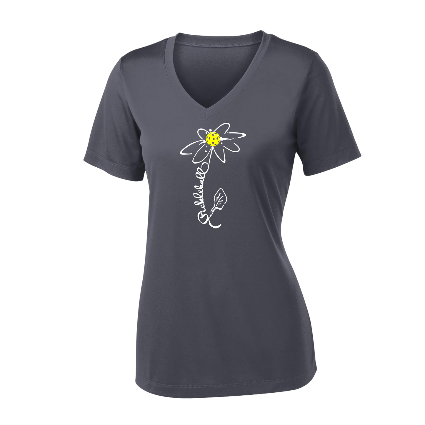 Pickleball Flower (White Yellow) | Women's Short Sleeve V-Neck Pickleball Shirts | 100% Polyester