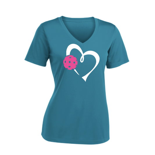 Love Pickleball (Pink) | Women's Short Sleeve V-Neck Pickleball Shirts | 100% Polyester