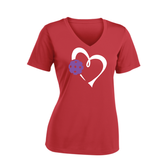 Love Pickleball (Purple) | Women's Short Sleeve V-Neck Pickleball Shirts | 100% Polyester