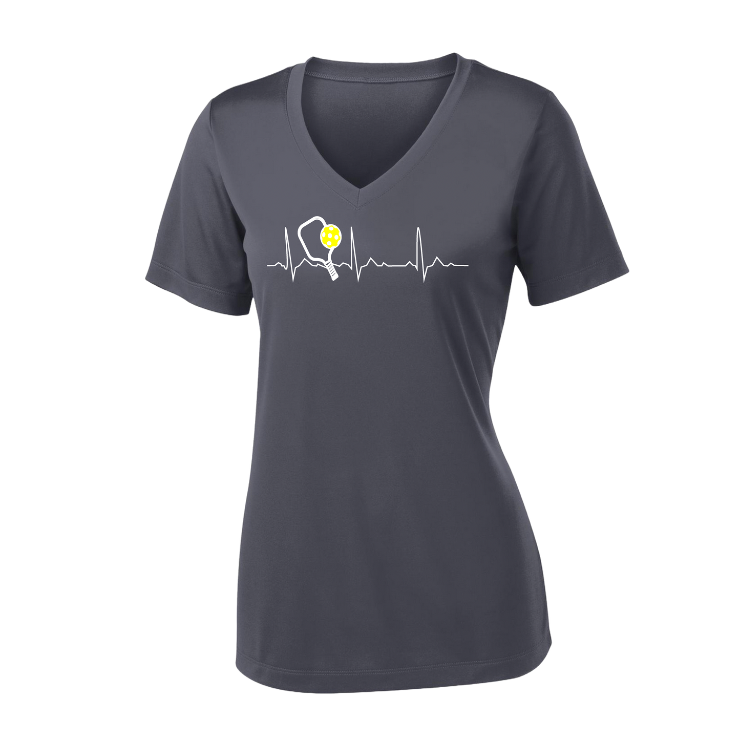 Pickleball Heartbeat EKG | Women's Short Sleeve V-Neck Pickleball Shirts | 100% Polyester