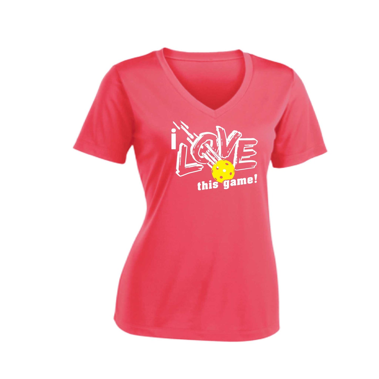 I Love This Game | Women's Short Sleeve V-Neck Pickleball Performance T-Shirts | 100% Polyester