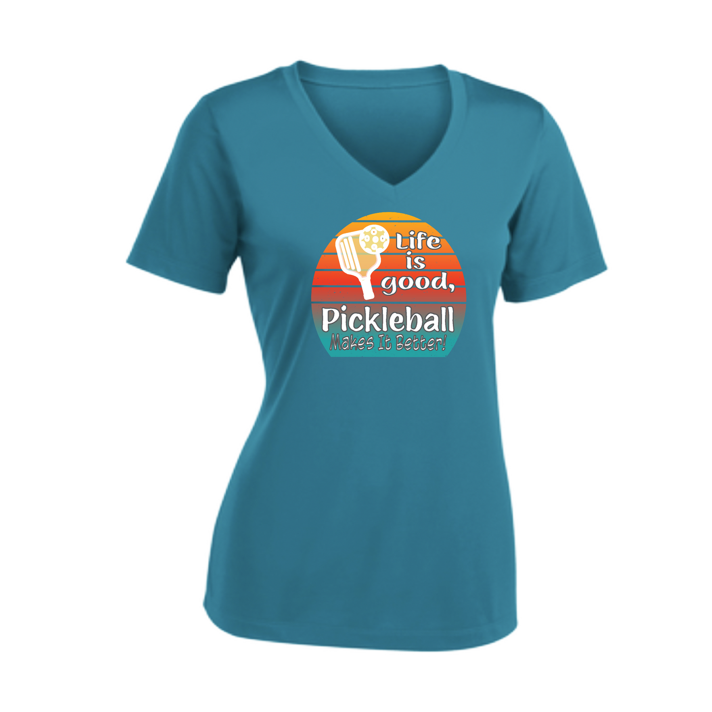 Life is Good Pickleball Makes it Better | Women's Short Sleeve V-Neck Pickleball Shirts | 100% Polyester