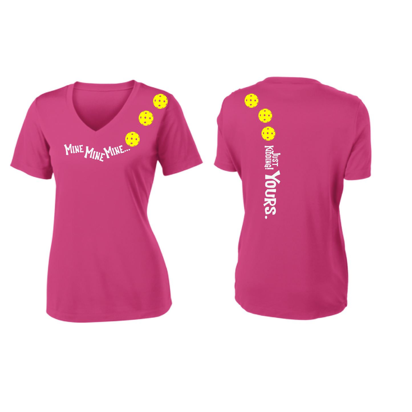 Mine JK Yours (Pickleball Colors Orange Yellow or Red) | Women's Short Sleeve V-Neck Pickleball Shirts | 100% Polyester