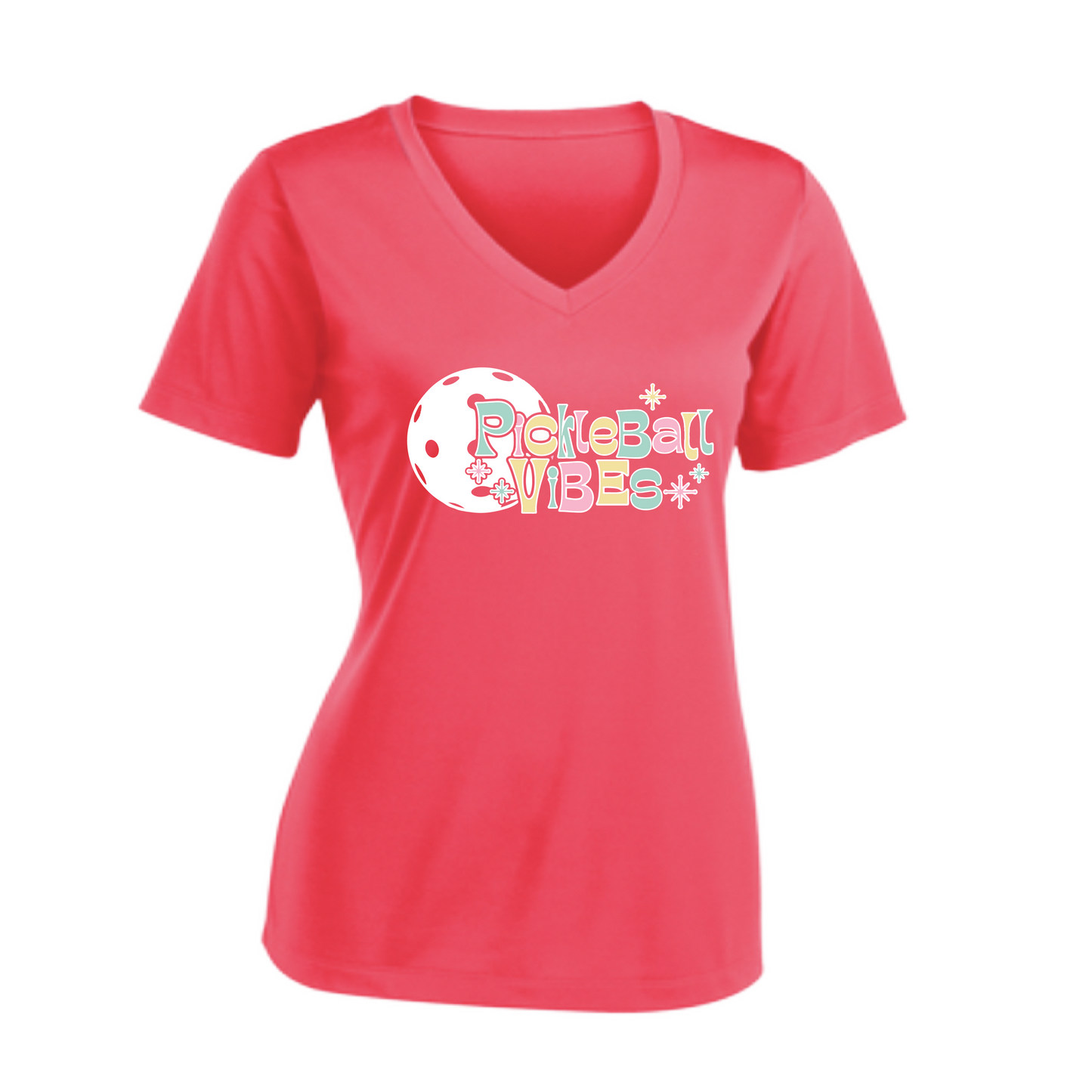 Pickleball Vibes | Women's Short Sleeve V-Neck Pickleball Shirts | 100% Polyester