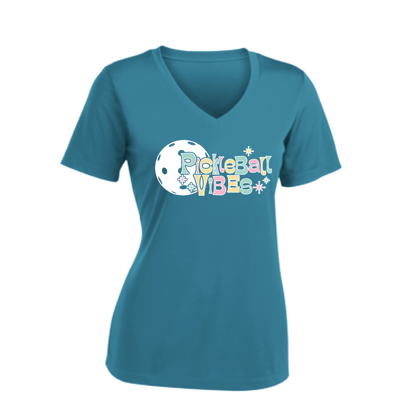 Pickleball Vibes | Women's Short Sleeve V-Neck Pickleball Shirts | 100% Polyester