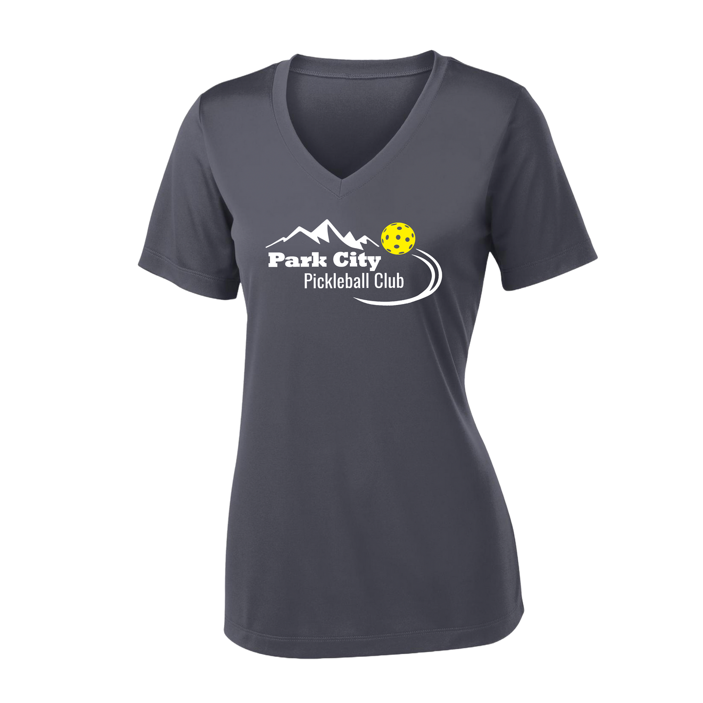 Park City Pickleball Club (White Words) Customizable | Women's Short Sleeve V-Neck Pickleball Shirts | 100% Polyester