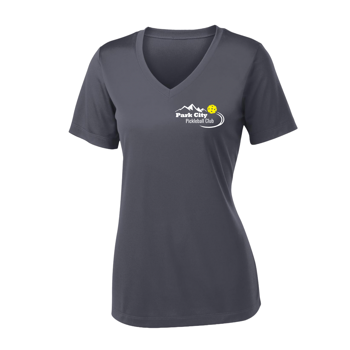 Park City Pickleball Club (White Words) Customizable | Women's Short Sleeve V-Neck Pickleball Shirts | 100% Polyester