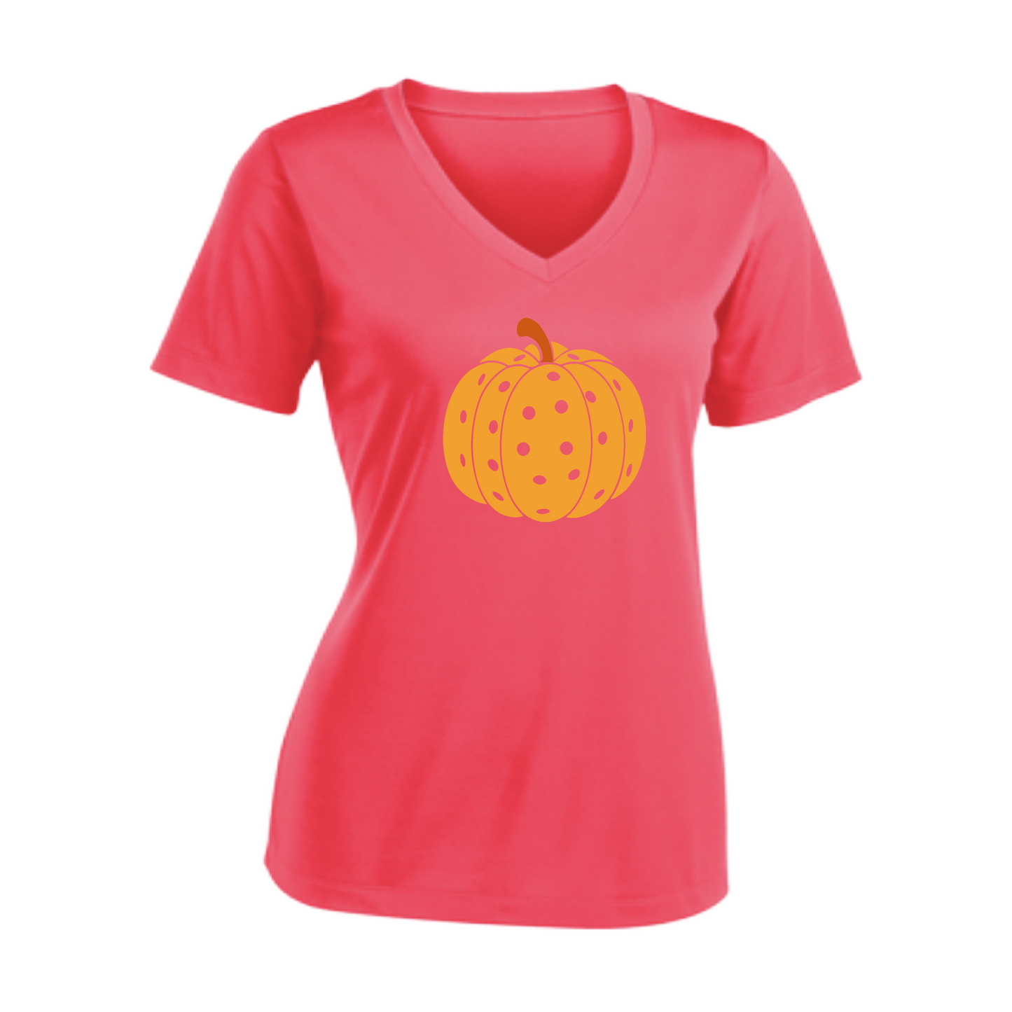 Pumpkin Pickleball | Women's Short Sleeve V-Neck Pickleball Shirts | 100% Polyester