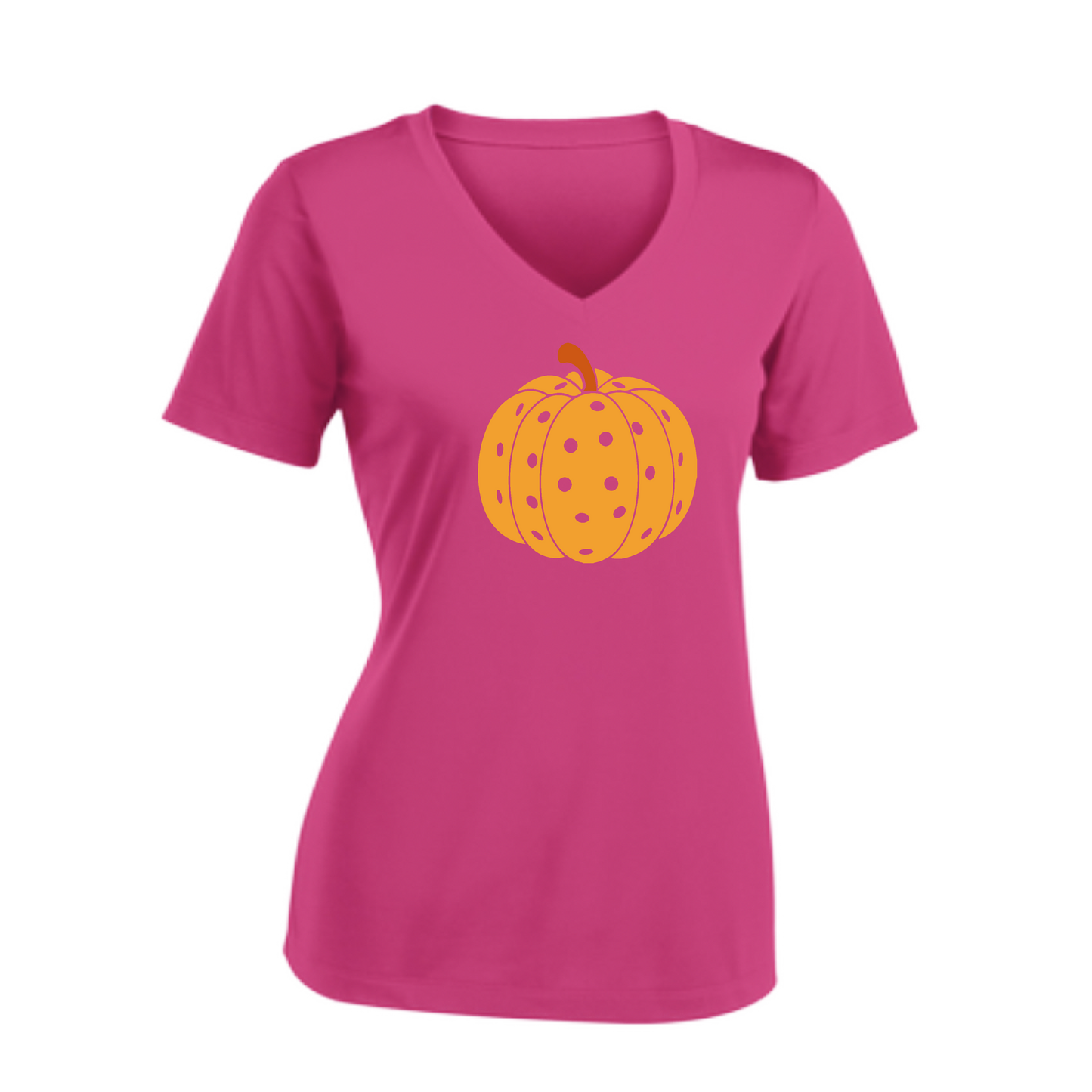 Pumpkin Pickleball | Women's Short Sleeve V-Neck Pickleball Shirts | 100% Polyester