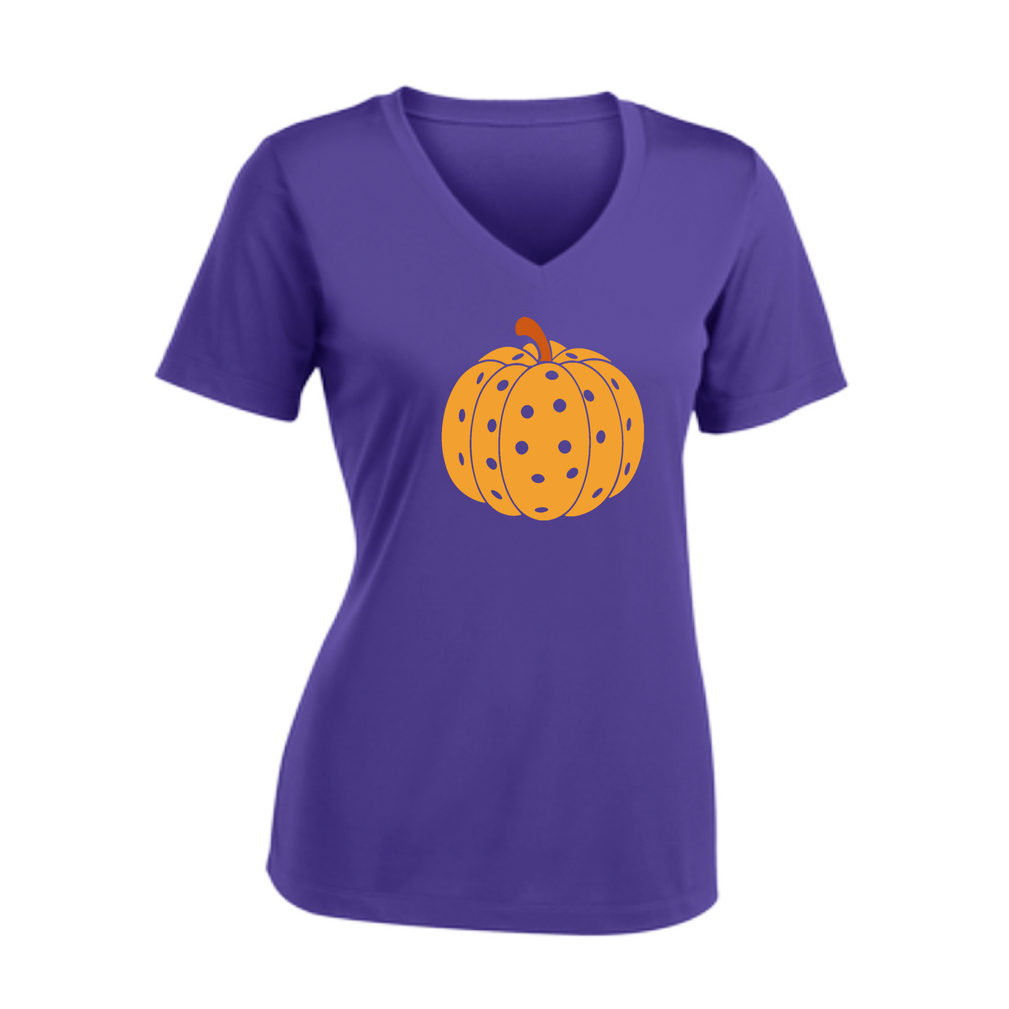 Pumpkin Pickleball | Women's Short Sleeve V-Neck Pickleball Shirts | 100% Polyester