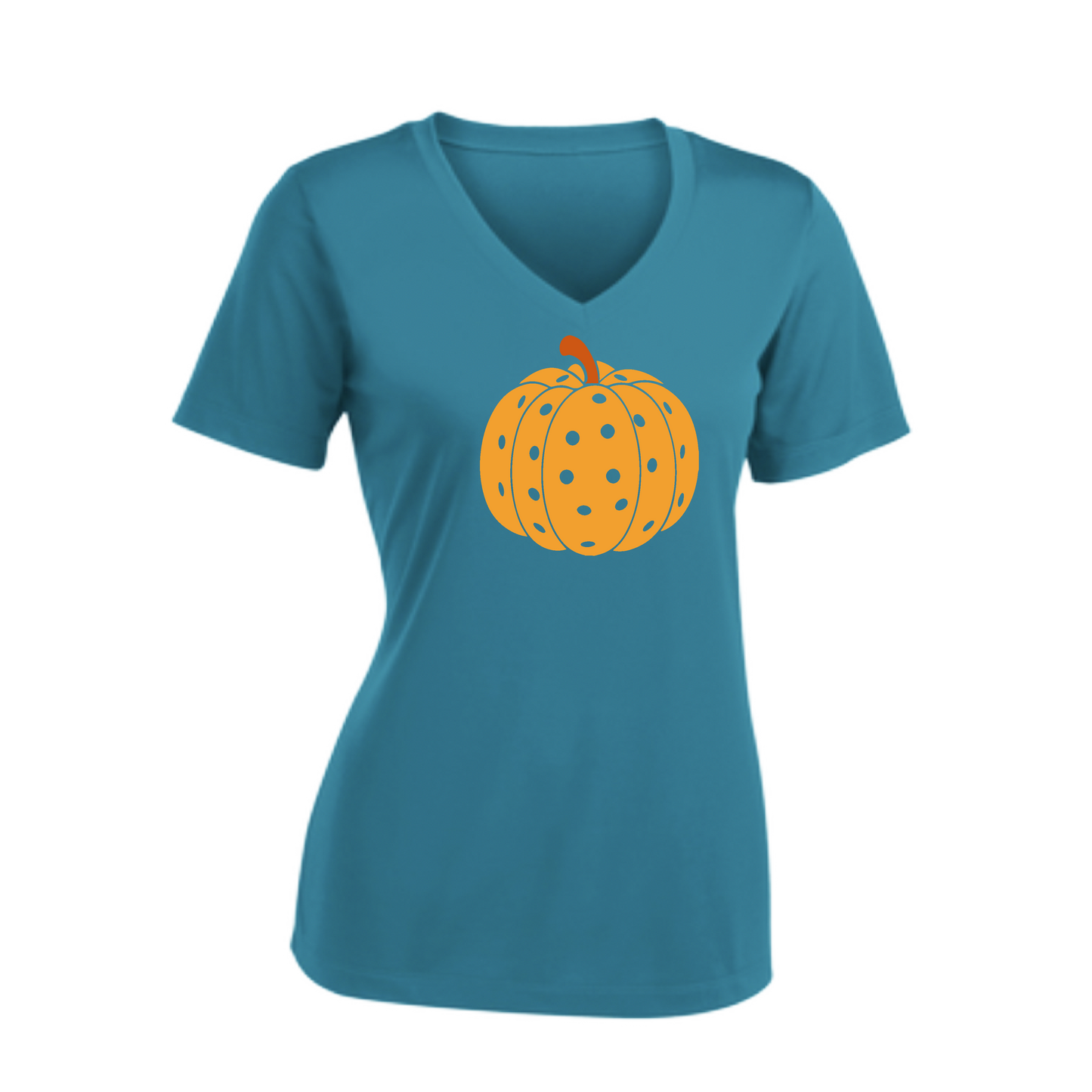 Pumpkin Pickleball | Women's Short Sleeve V-Neck Pickleball Shirts | 100% Polyester