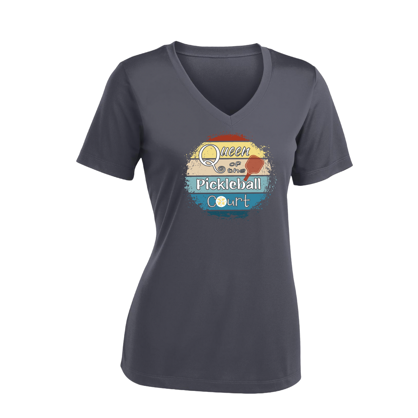 Queen of the Pickleball Court | Women's Short Sleeve V-Neck Pickleball Shirts | 100% Polyester