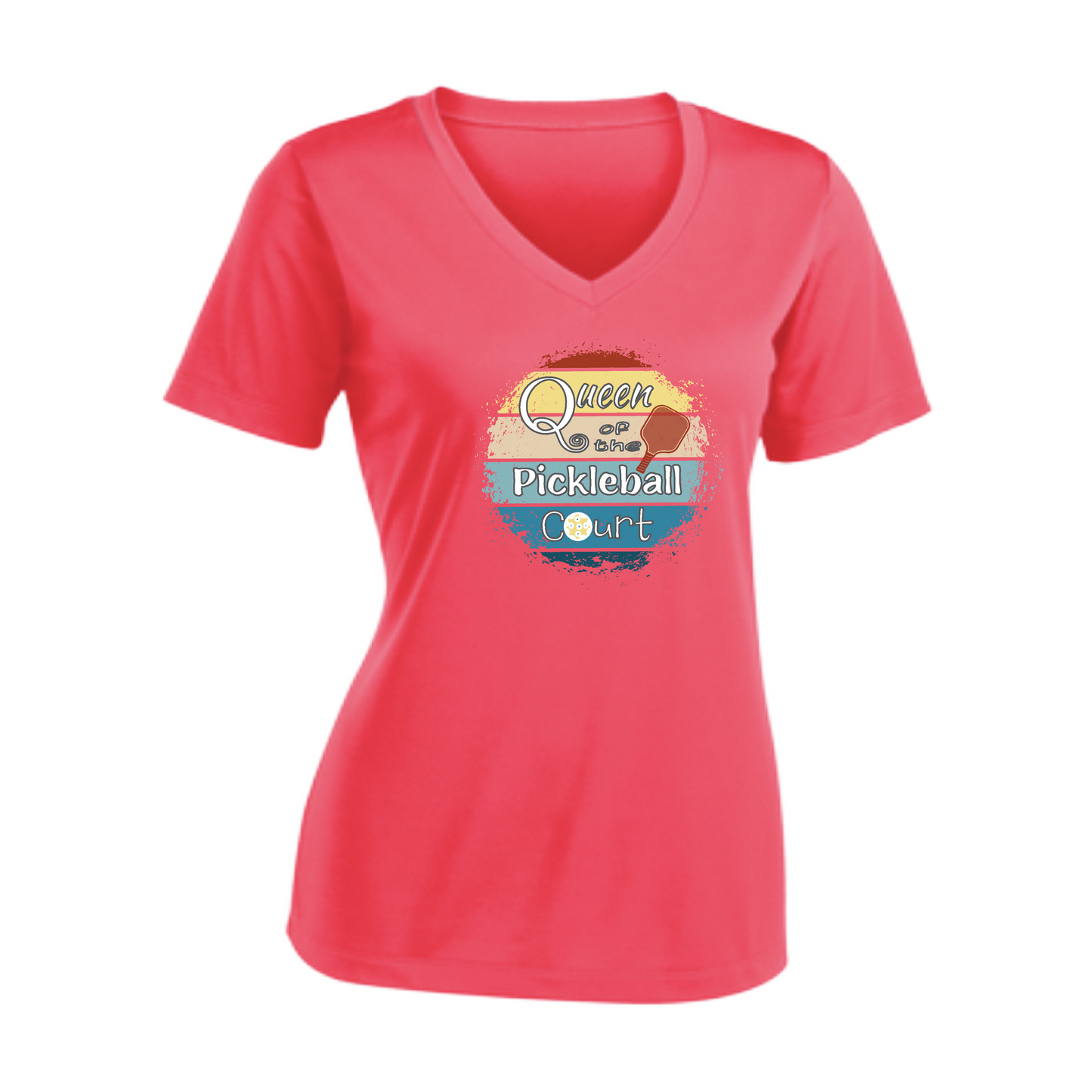 Queen of the Pickleball Court | Women's Short Sleeve V-Neck Pickleball Shirts | 100% Polyester