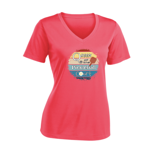 Queen of the Pickleball Court | Women's Short Sleeve V-Neck Pickleball Shirts | 100% Polyester