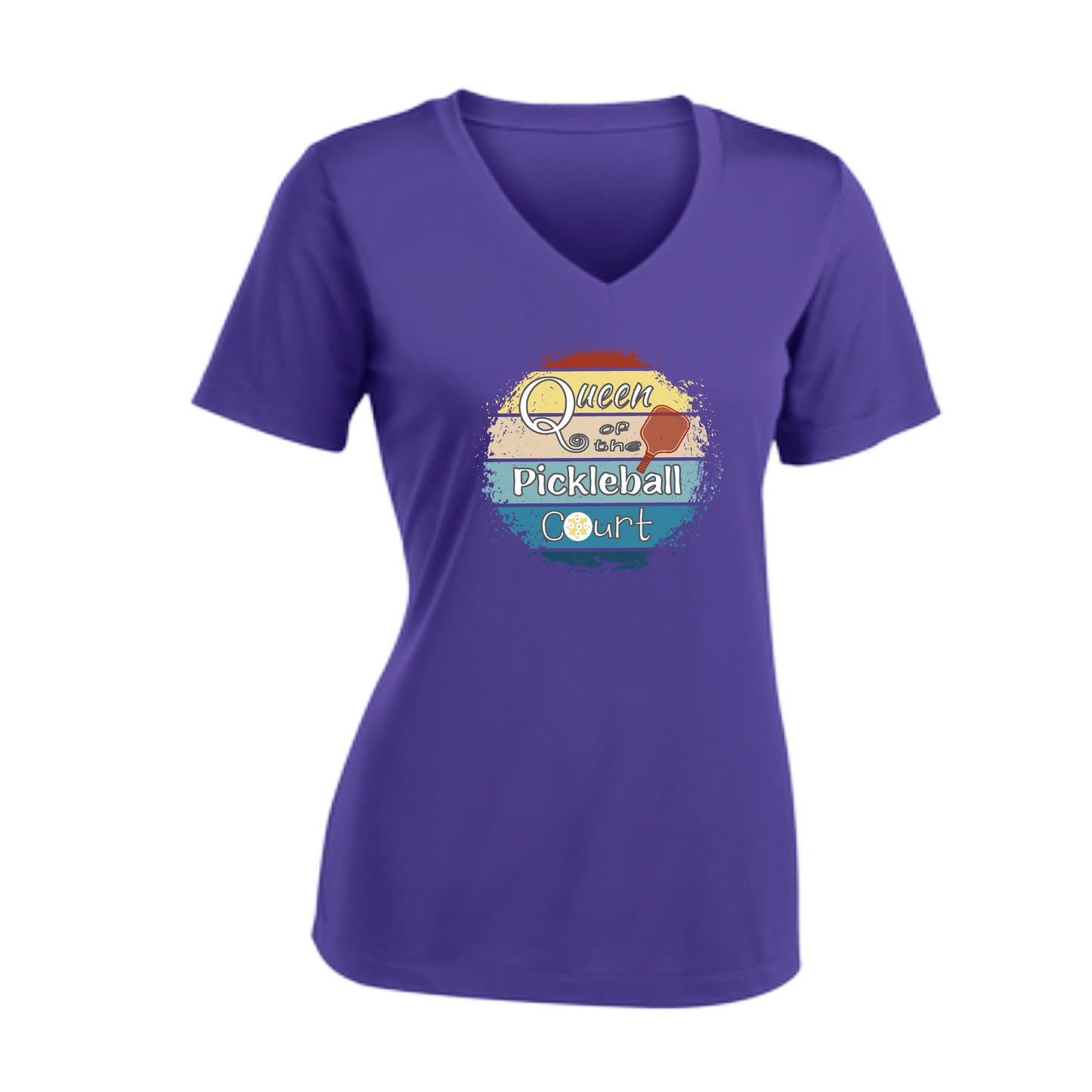 Queen of the Pickleball Court | Women's Short Sleeve V-Neck Pickleball Shirts | 100% Polyester