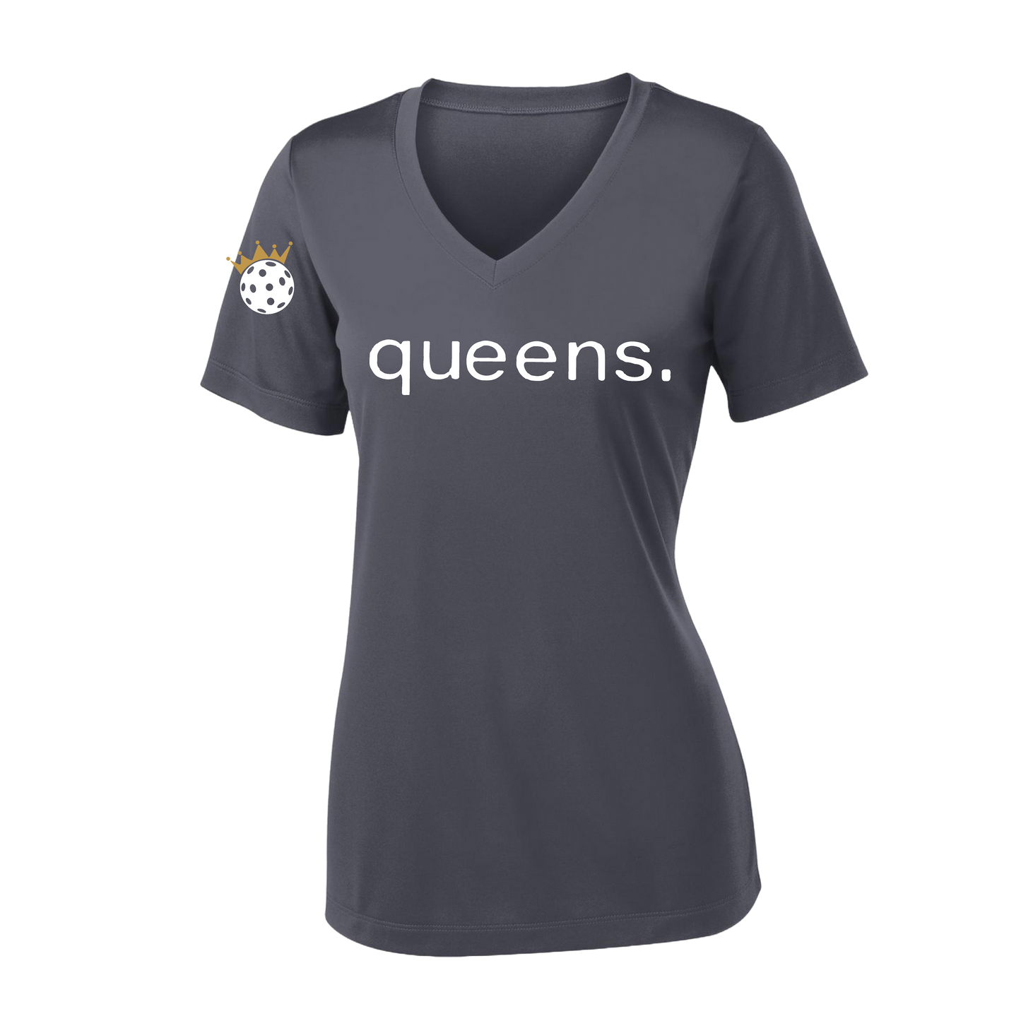 Pickleball Queens and Crown | Women's Short Sleeve V-Neck Pickleball Shirts | 100% Polyester