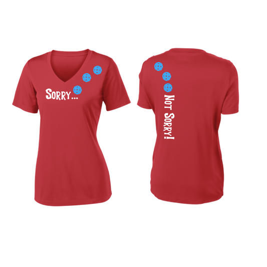 Sorry Not Sorry Customizable (Colors Red Rainbow) | Women’s Short Sleeve V-Neck Shirt | 100% Polyester
