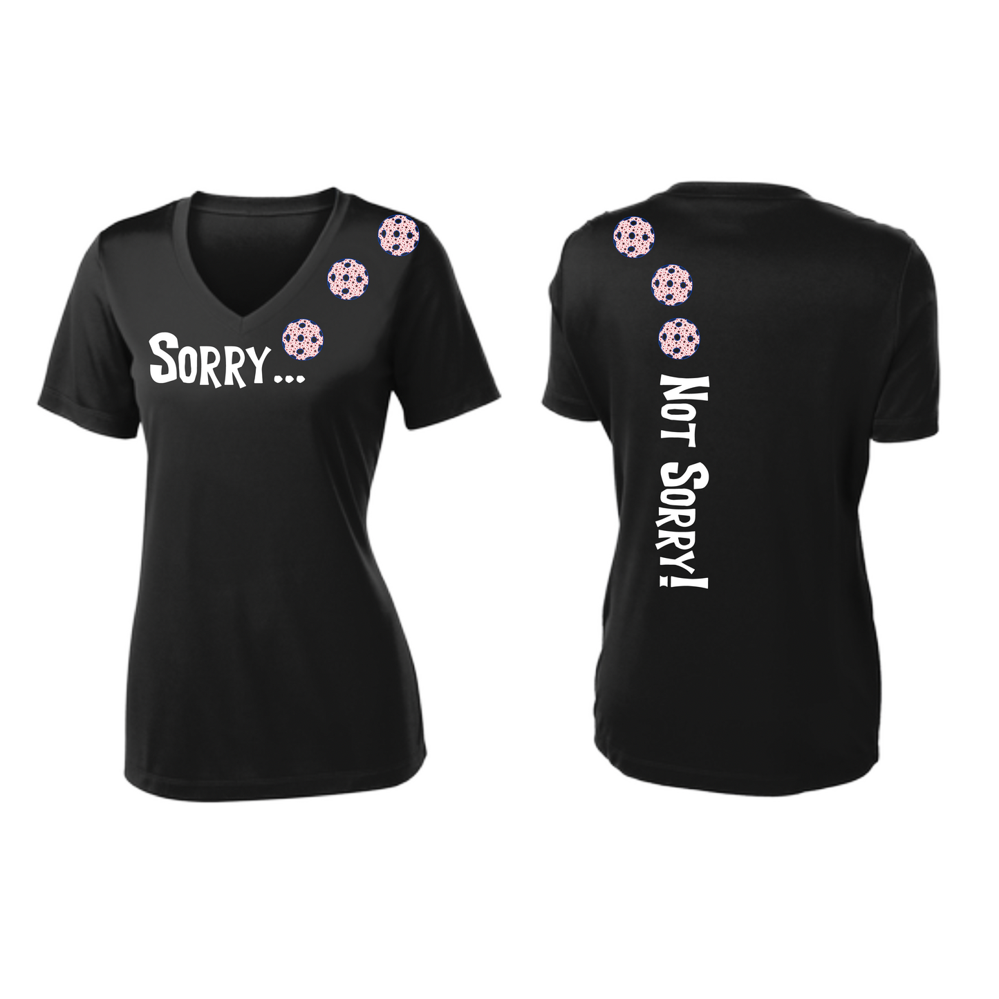 Sorry Not Sorry (Pickleballs With Stars) | Women's Short Sleeve V-Neck Pickleball Shirts | 100% Polyester