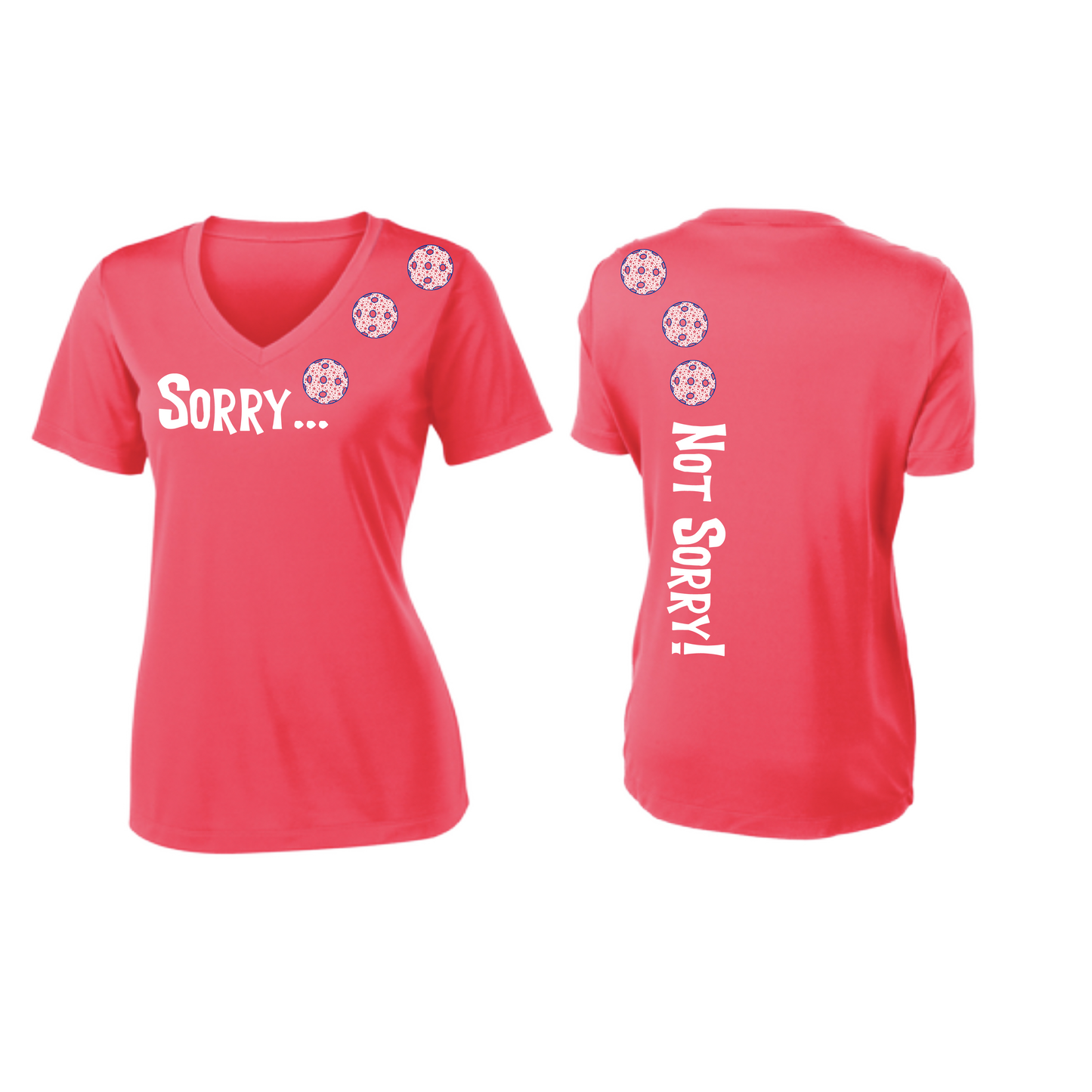 Sorry Not Sorry (Pickleballs With Stars) | Women's Short Sleeve V-Neck Pickleball Shirts | 100% Polyester