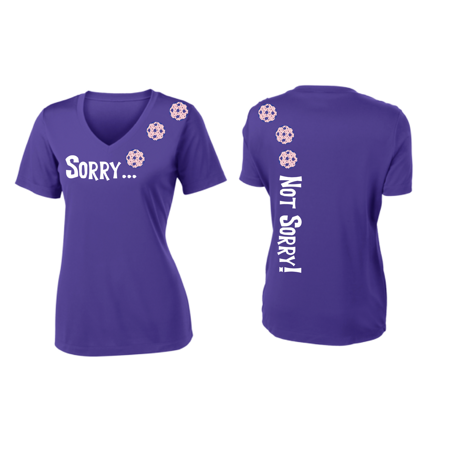 Sorry Not Sorry (Pickleballs With Stars) | Women's Short Sleeve V-Neck Pickleball Shirts | 100% Polyester