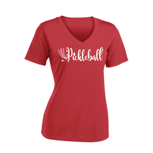 Spider Pickleball | Women's Short Sleeve V-Neck Pickleball Shirts | 100% Polyester