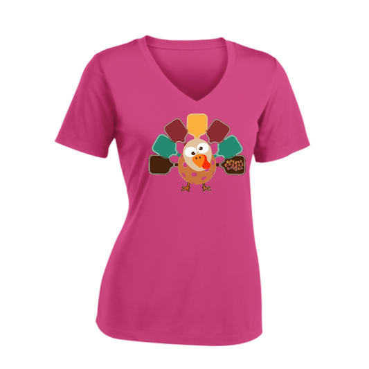 Turkey Pickleball | Women's Short Sleeve V-Neck Pickleball Shirts | 100% Polyester