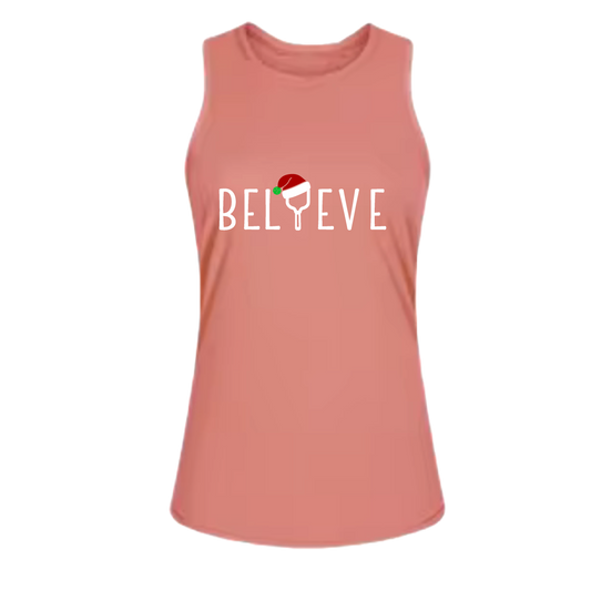 Believe | Women's Split Back or Tied Back Pickleball Tank | 80/20 Nylon Spandex Mix