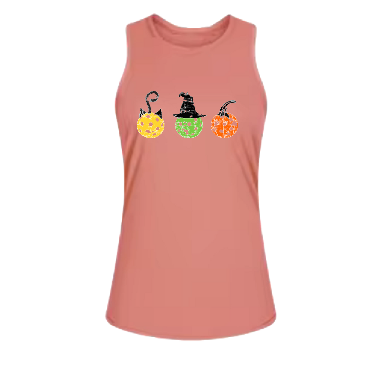 Cat Witch Pumpkin  | Women's Split Back or Tied Back Pickleball Tank | 80/20 Nylon Spandex Mix