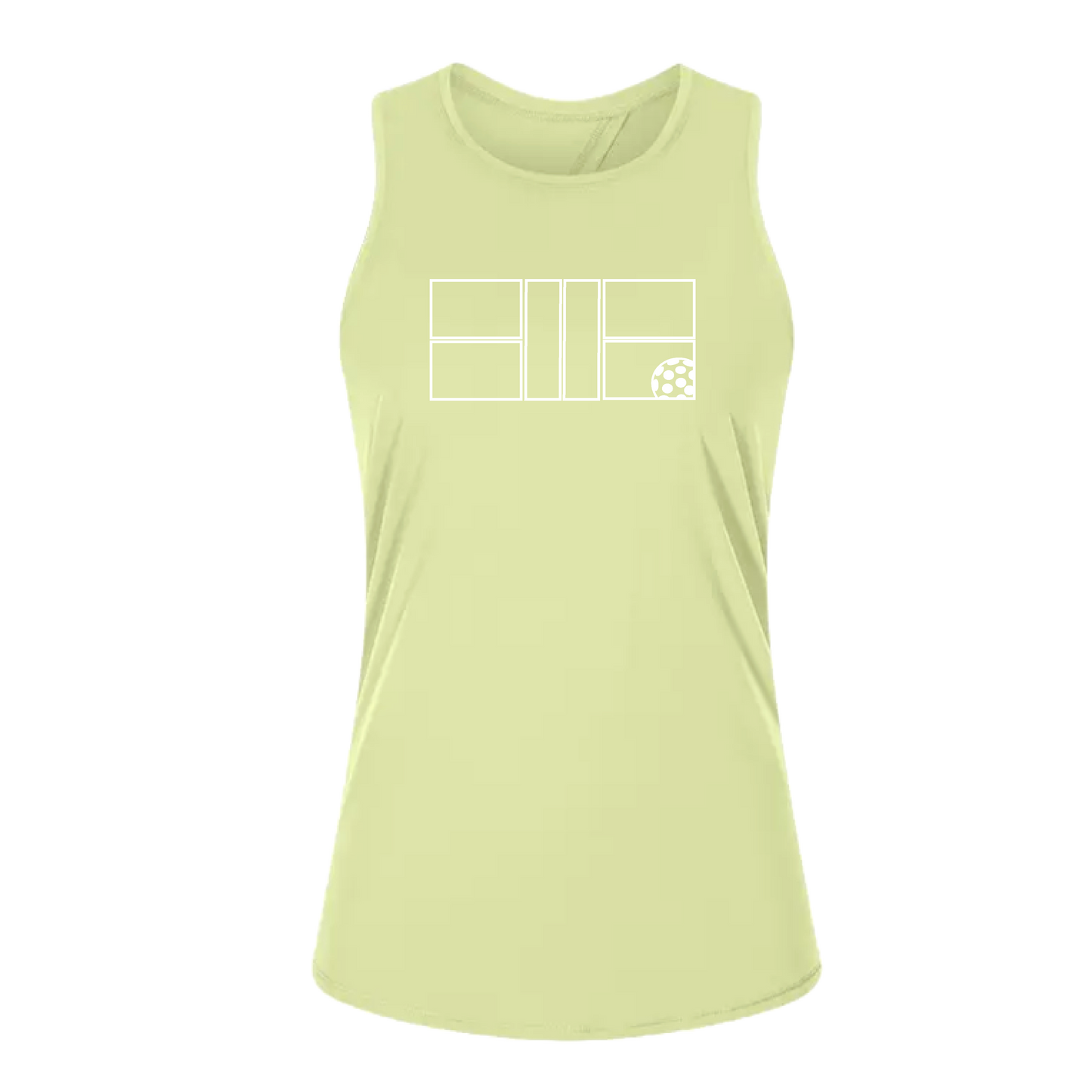 Pickleball Court (White) | Women's Split Back or Tied Back Pickleball Tank | 80/20 Nylon Spandex Mix