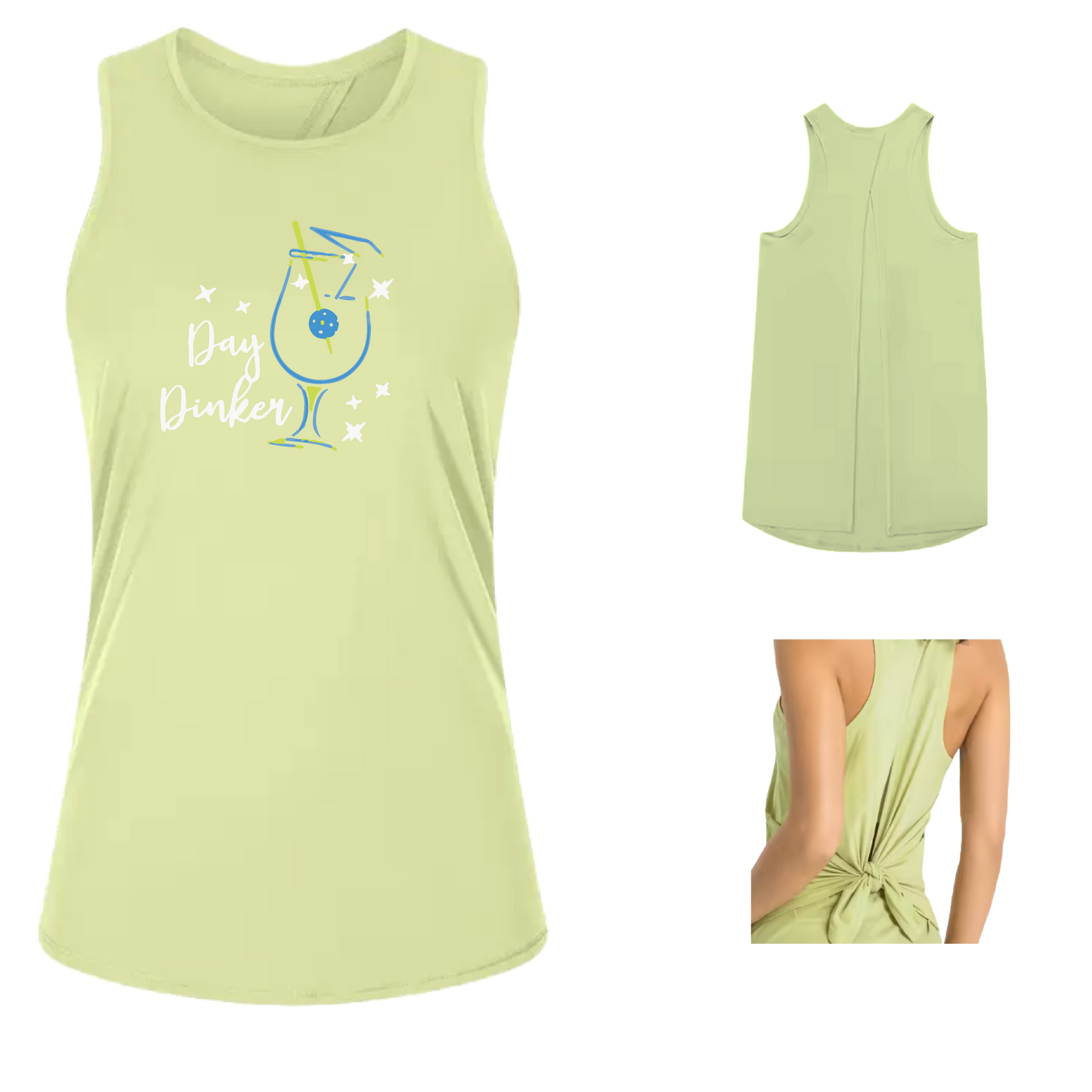 Day Dinker Pickleball Olive | Women's Split Back or Tied Back Pickleball Tank | 80/20 Nylon Spandex Mix