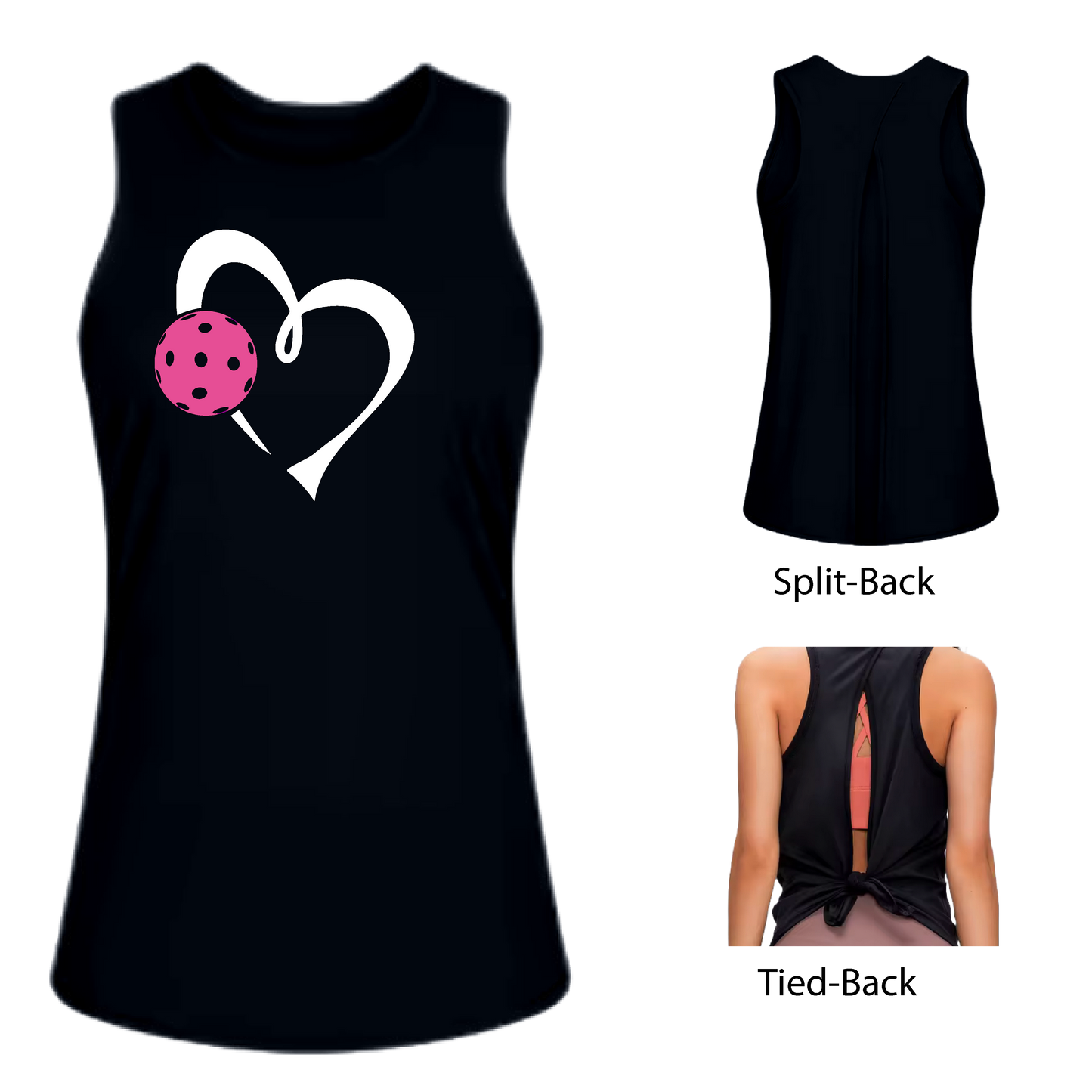 Love Pickleball (Pink)| Women's Split Back or Tied Back Pickleball Tank | 80/20 Nylon Spandex Mix