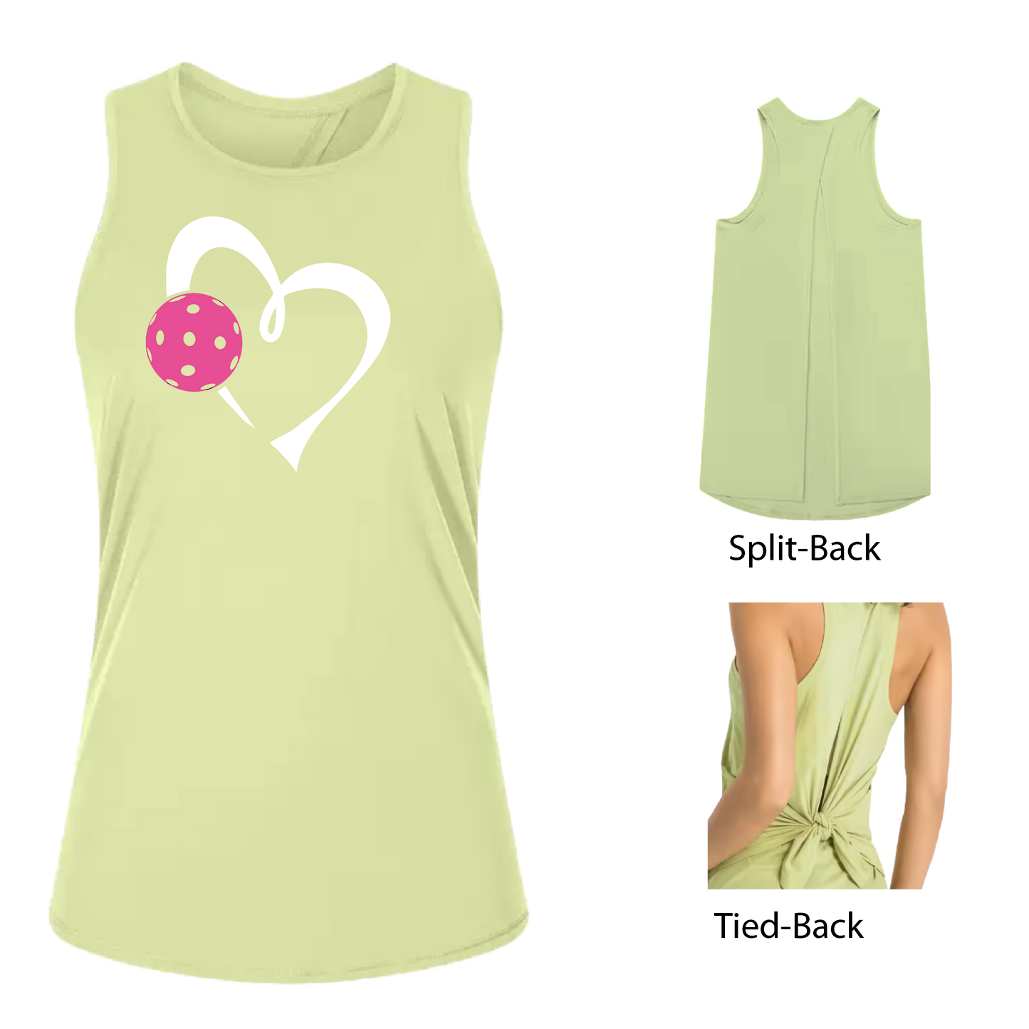 Love Pickleball (Pink)| Women's Split Back or Tied Back Pickleball Tank | 80/20 Nylon Spandex Mix