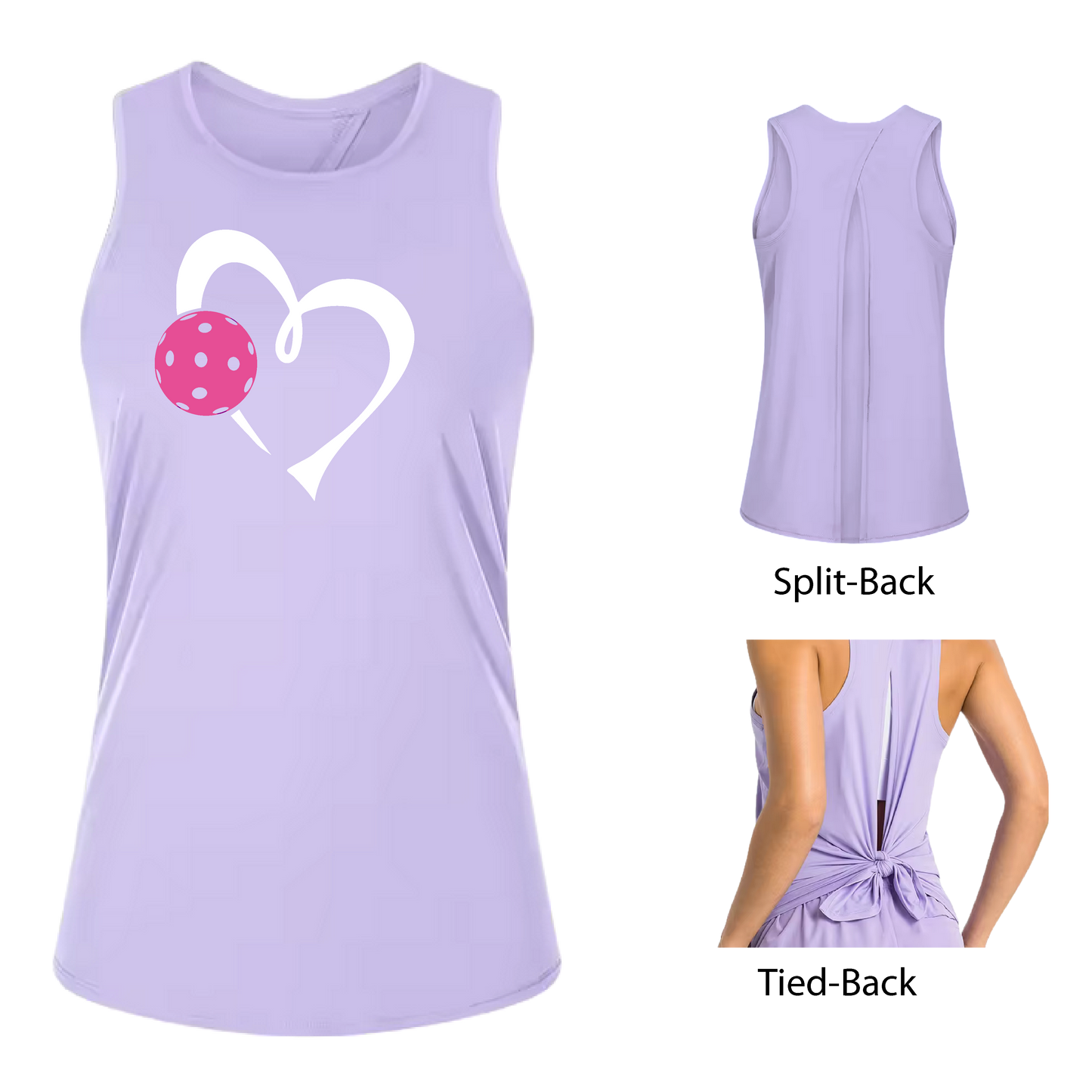 Love Pickleball (Pink)| Women's Split Back or Tied Back Pickleball Tank | 80/20 Nylon Spandex Mix