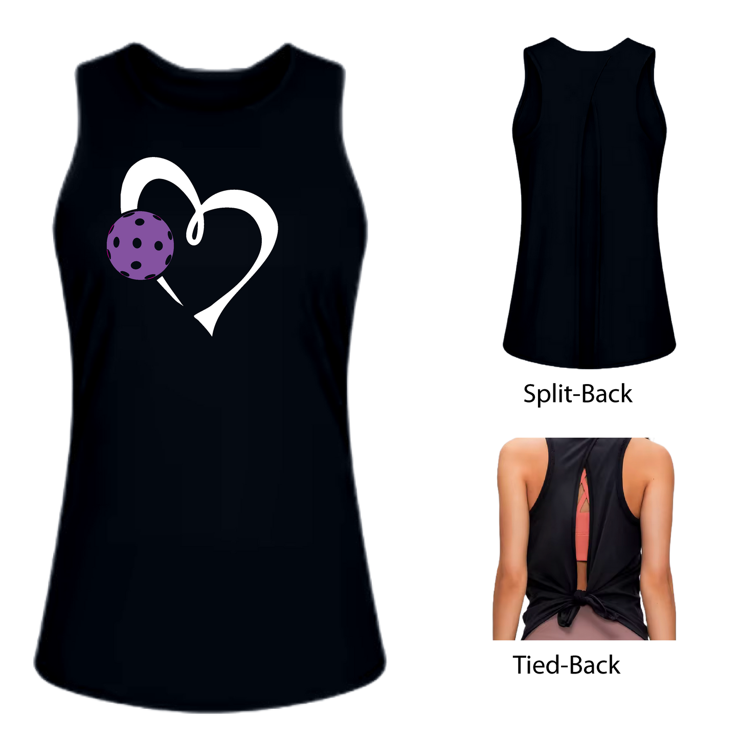 Love Pickleball (Purple)| Women's Split Back or Tied Back Pickleball Tank | 80/20 Nylon Spandex Mix