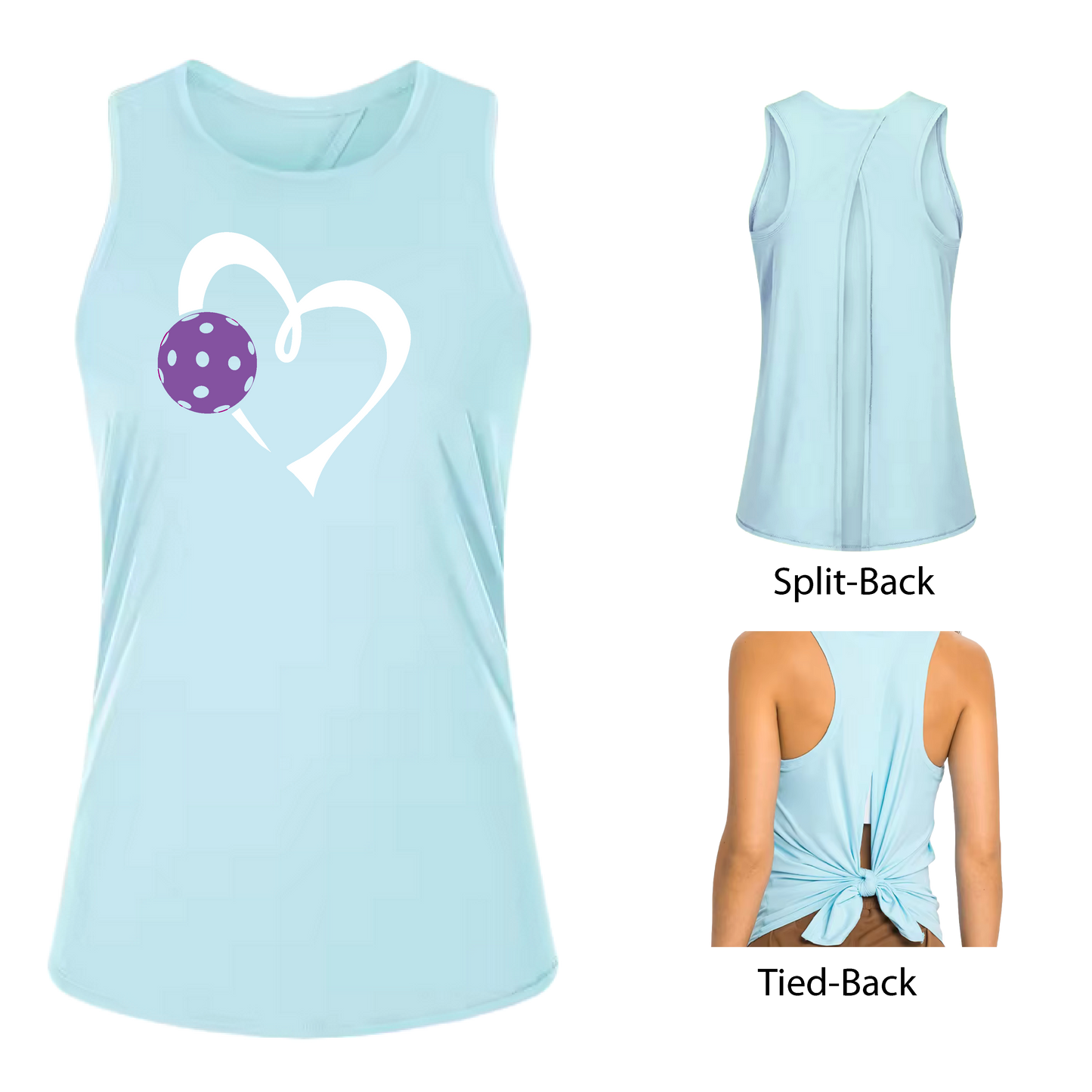 Love Pickleball (Purple)| Women's Split Back or Tied Back Pickleball Tank | 80/20 Nylon Spandex Mix