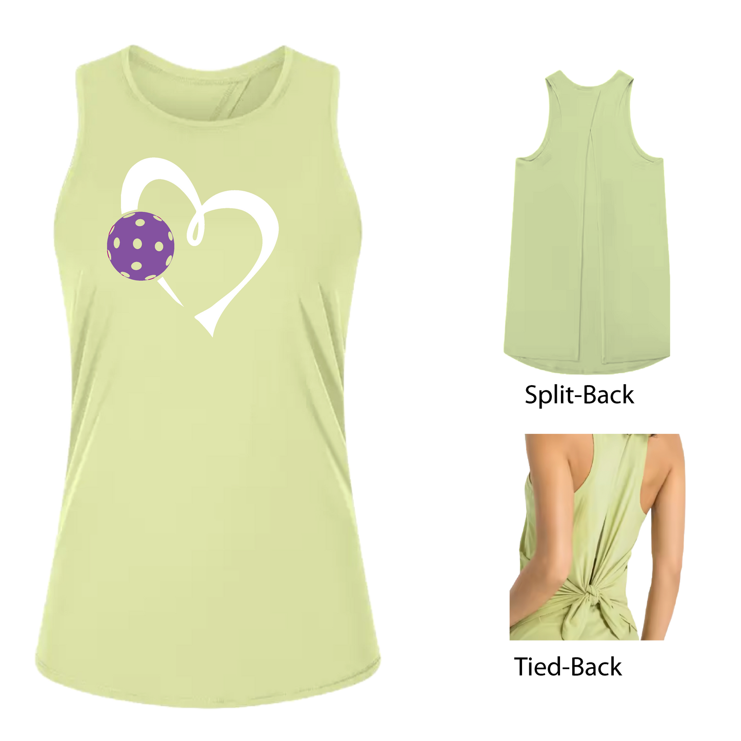 Love Pickleball (Purple)| Women's Split Back or Tied Back Pickleball Tank | 80/20 Nylon Spandex Mix