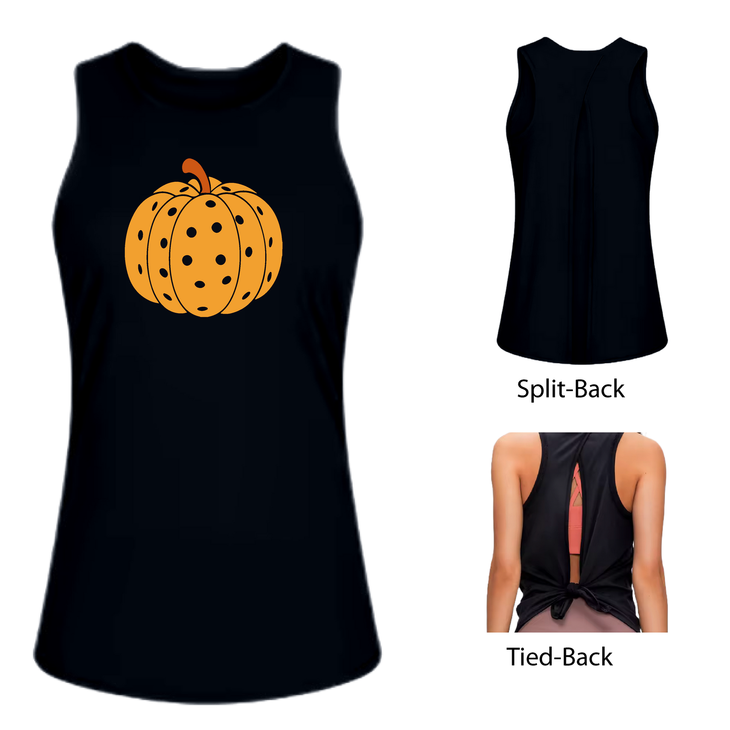 Pumpkin Pickleball | Women's Split Back or Tied Back Pickleball Tank | 80/20 Nylon Spandex Mix