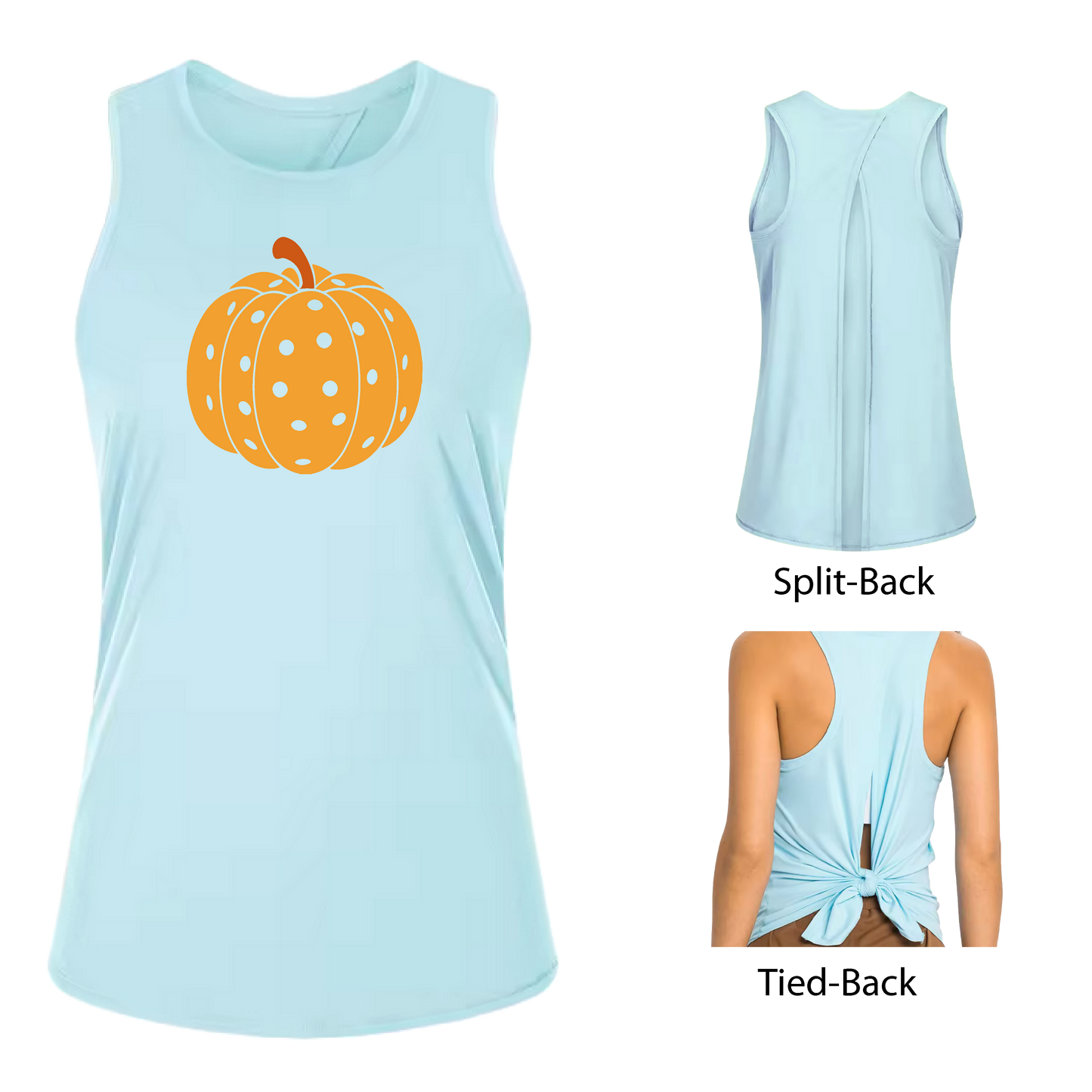 Pumpkin Pickleball | Women's Split Back or Tied Back Pickleball Tank | 80/20 Nylon Spandex Mix