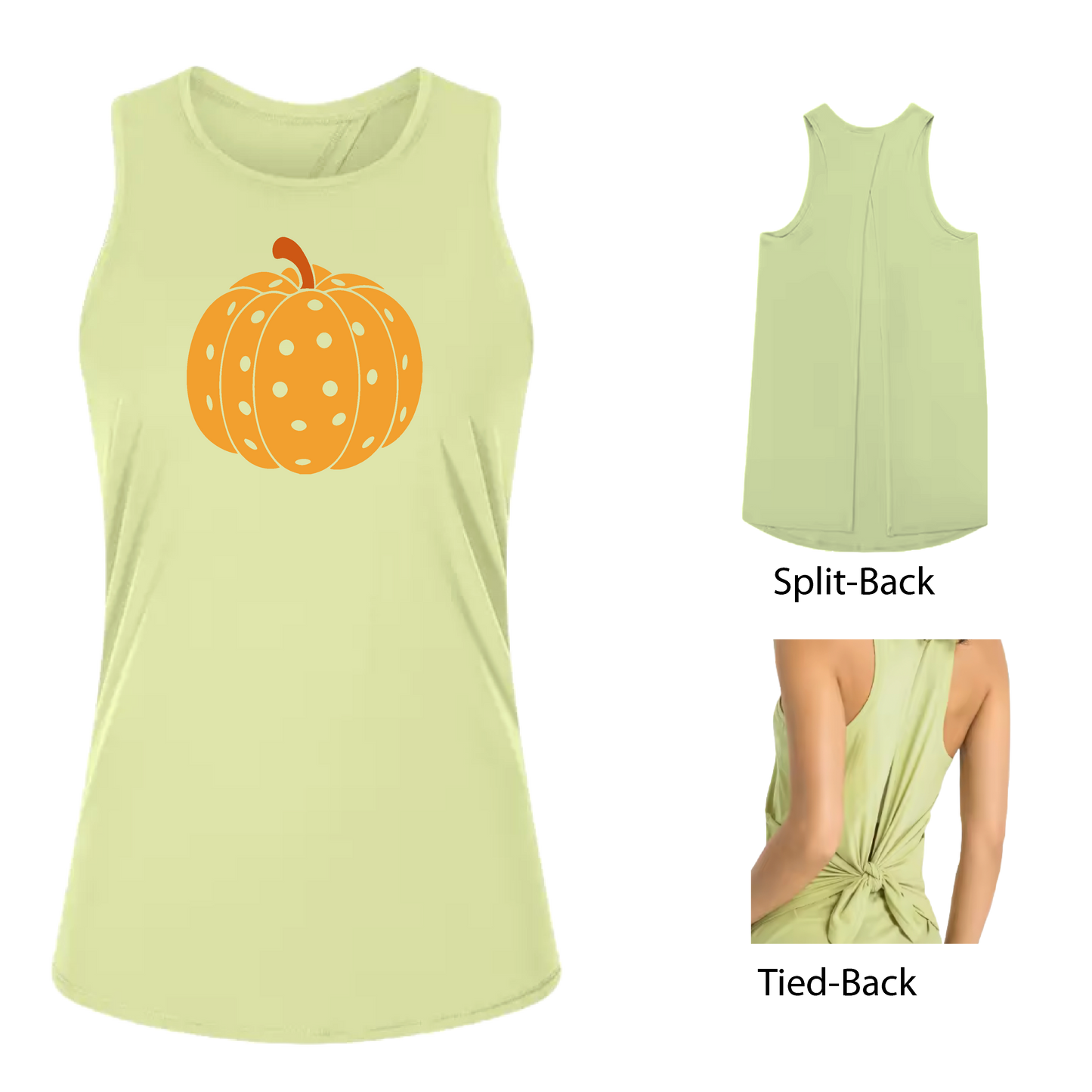 Pumpkin Pickleball | Women's Split Back or Tied Back Pickleball Tank | 80/20 Nylon Spandex Mix