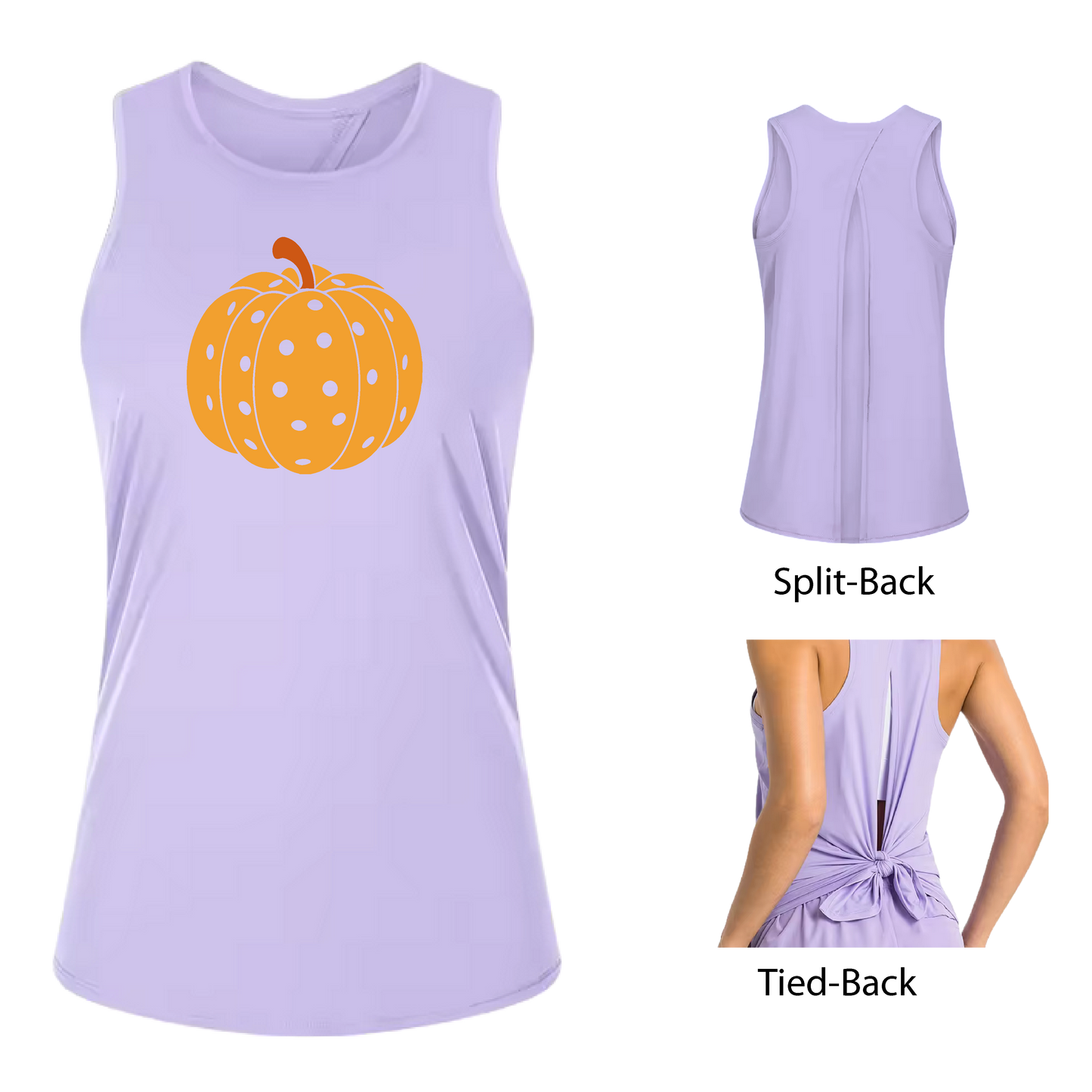 Pumpkin Pickleball | Women's Split Back or Tied Back Pickleball Tank | 80/20 Nylon Spandex Mix