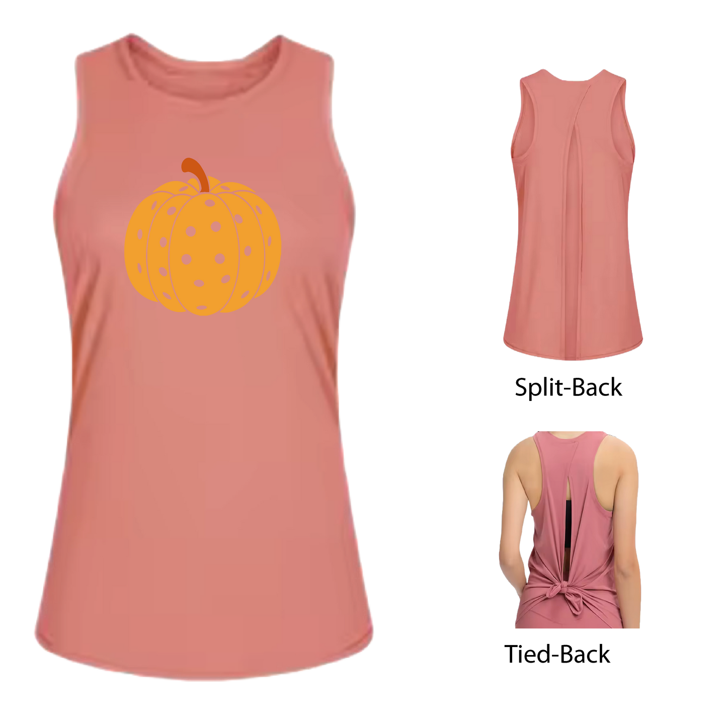 Pumpkin Pickleball | Women's Split Back or Tied Back Pickleball Tank | 80/20 Nylon Spandex Mix