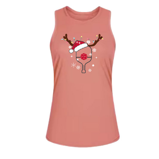 Rudolph The Pickling Reindeer Paddle | Women's Split Back or Tied Back Pickleball Tank | 80/20 Nylon Spandex Mix