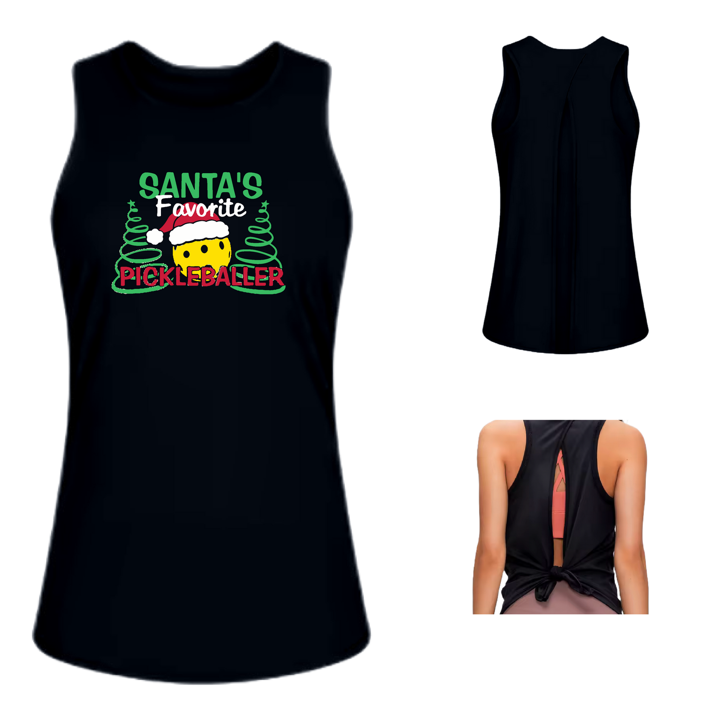 Santa's Favorite Pickleballer | Women's Split Back or Tied Back Pickleball Tank | 80/20 Nylon Spandex Mix