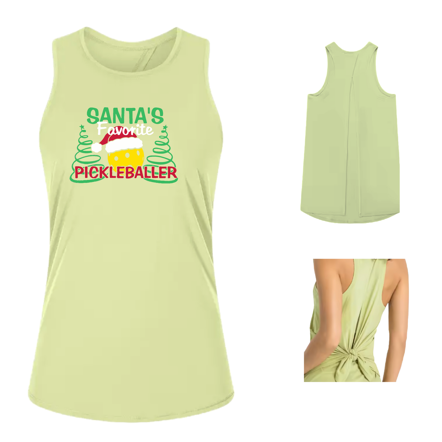 Santa's Favorite Pickleballer | Women's Split Back or Tied Back Pickleball Tank | 80/20 Nylon Spandex Mix