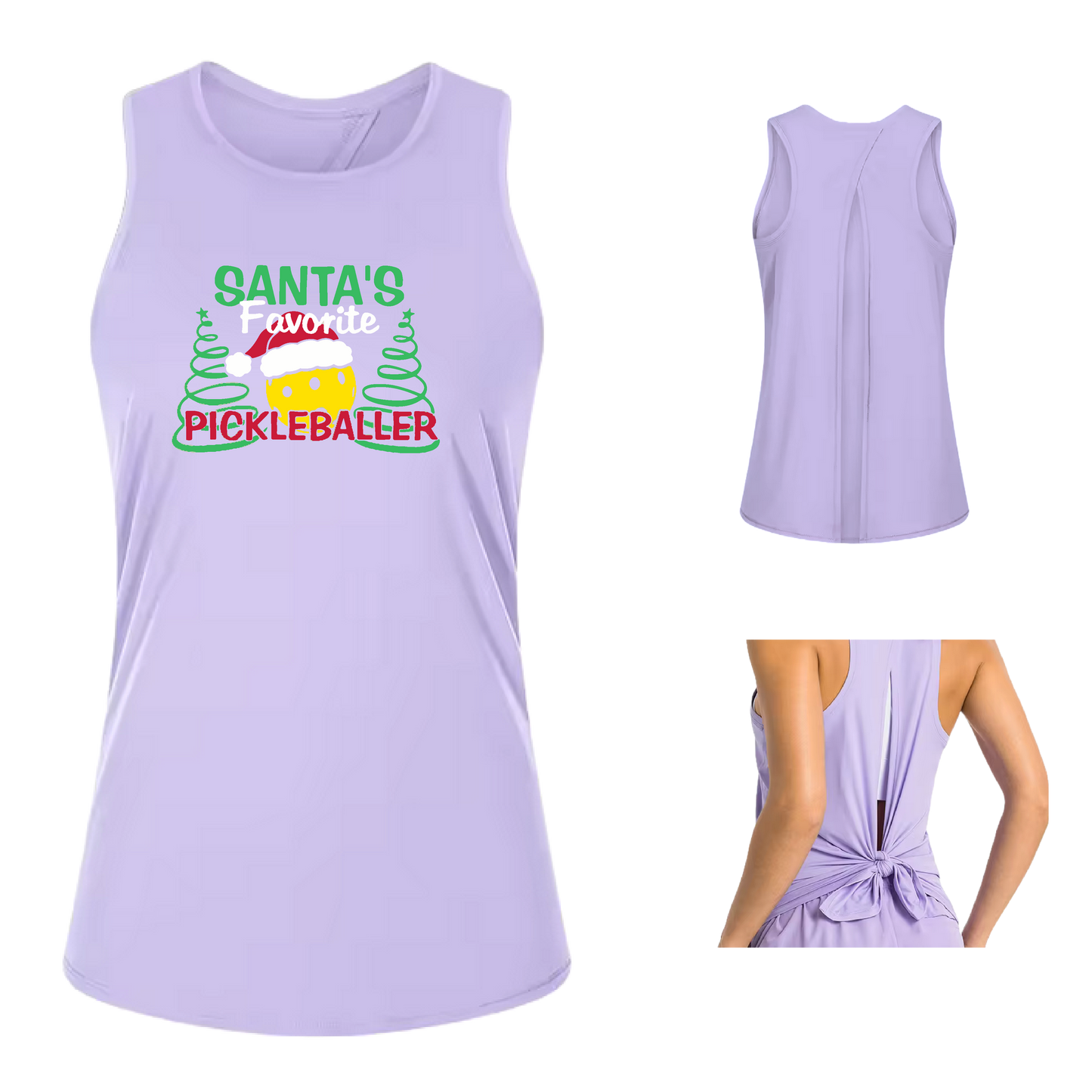 Santa's Favorite Pickleballer | Women's Split Back or Tied Back Pickleball Tank | 80/20 Nylon Spandex Mix