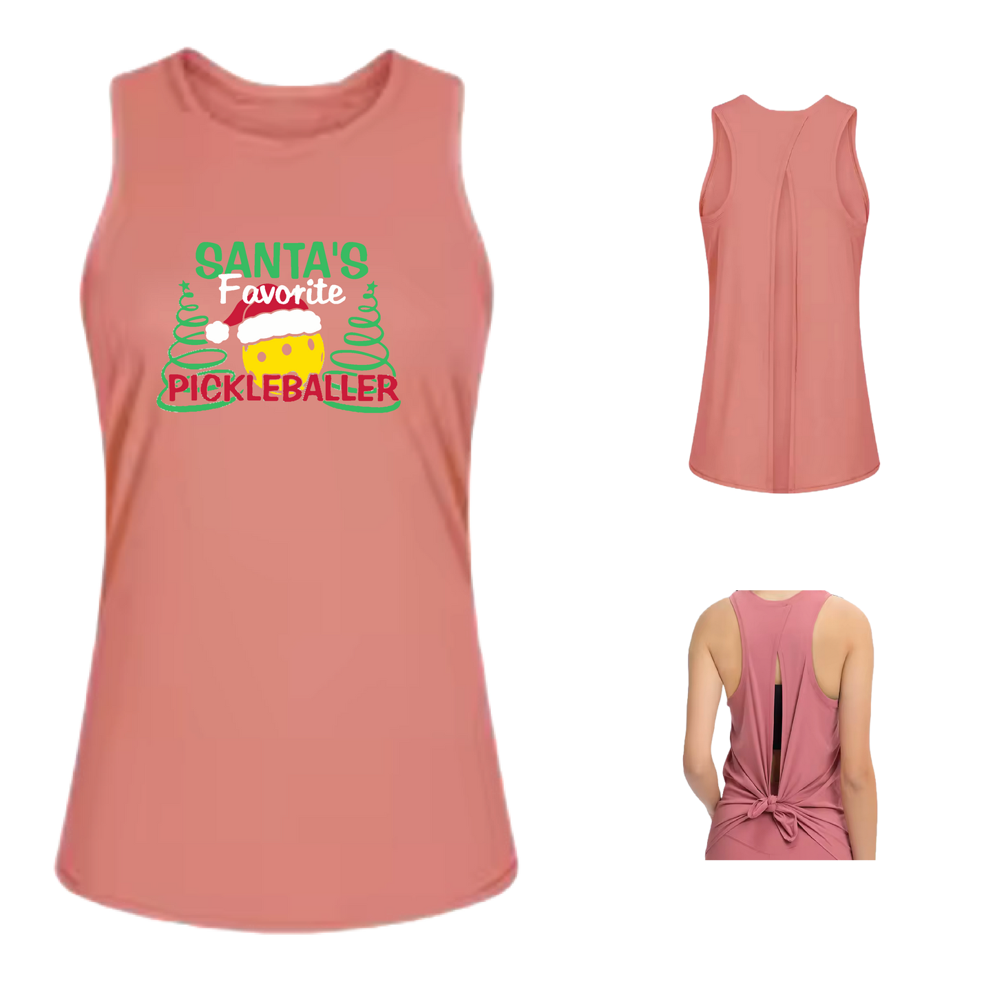 Santa's Favorite Pickleballer | Women's Split Back or Tied Back Pickleball Tank | 80/20 Nylon Spandex Mix