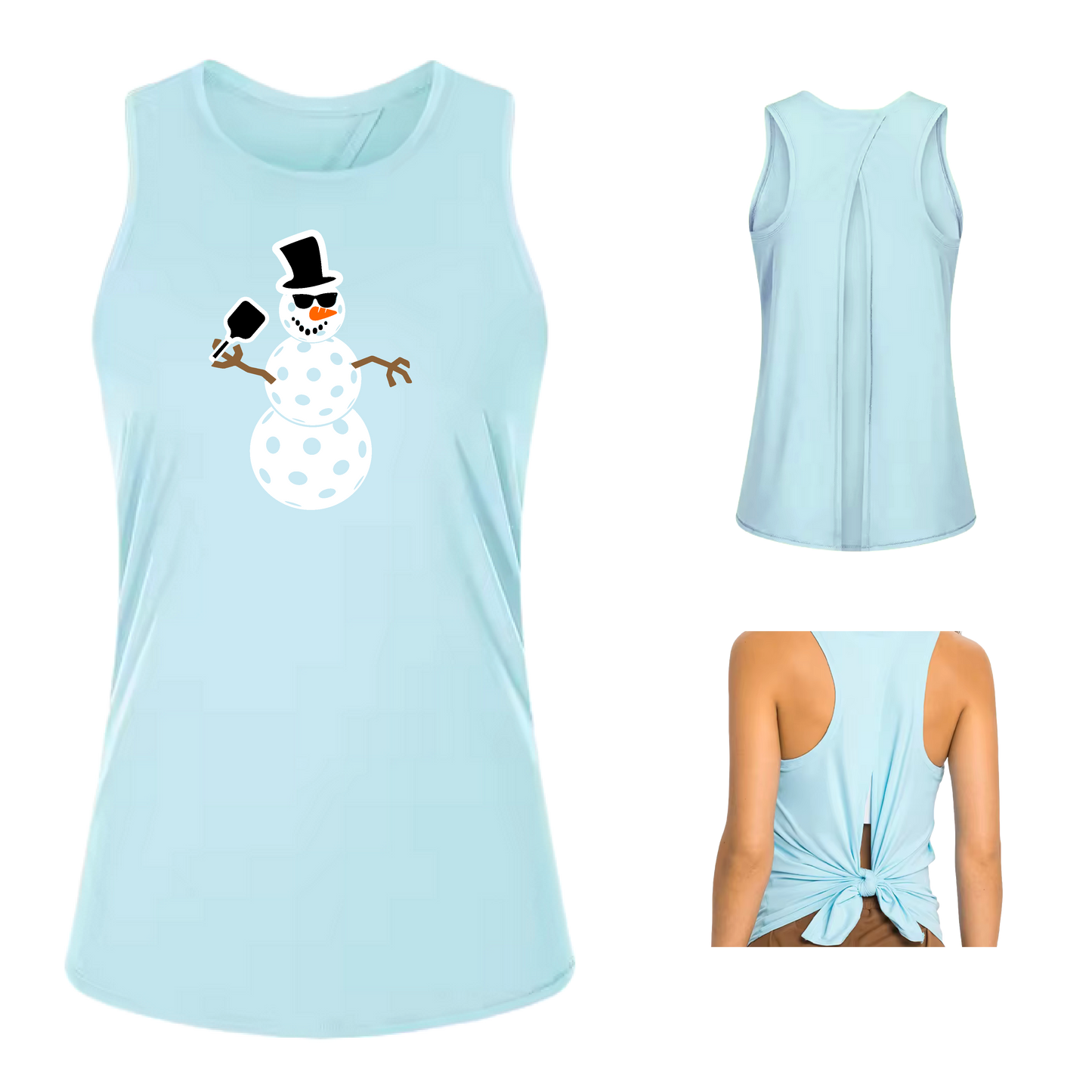 Snowman | Women's Split Back or Tied Back Pickleball Tank | 80/20 Nylon Spandex Mix