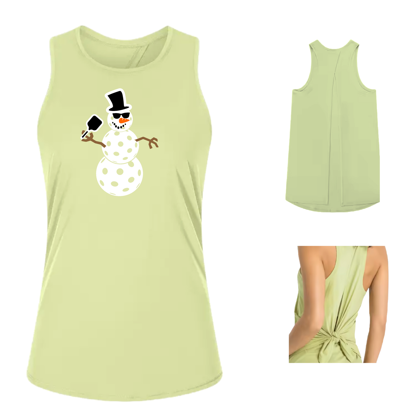 Snowman | Women's Split Back or Tied Back Pickleball Tank | 80/20 Nylon Spandex Mix