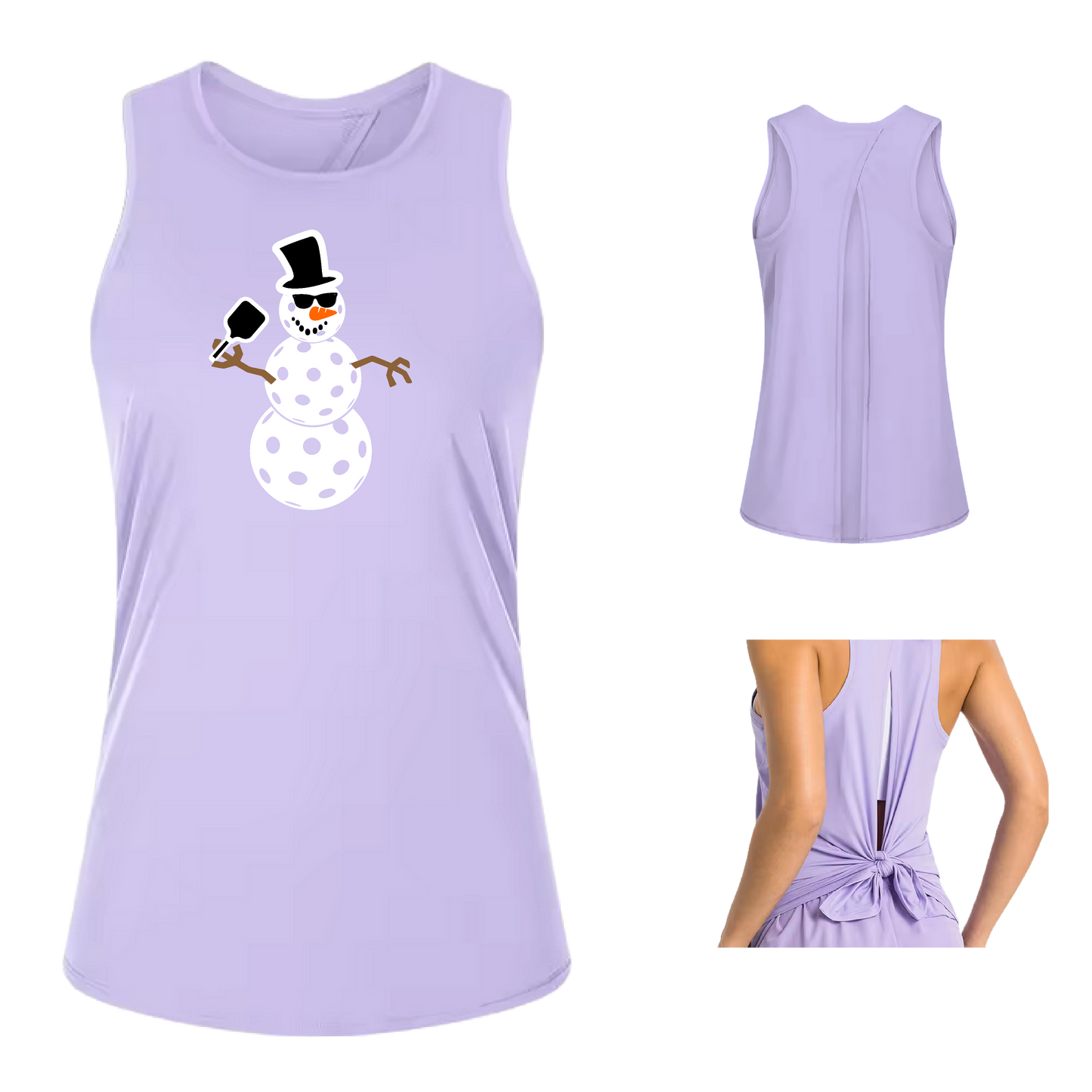 Snowman | Women's Split Back or Tied Back Pickleball Tank | 80/20 Nylon Spandex Mix