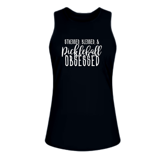 Stressed Blessed & Pickleball Obsessed | Women's Split Back or Tied Back Pickleball Tank | 80/20 Nylon Spandex Mix